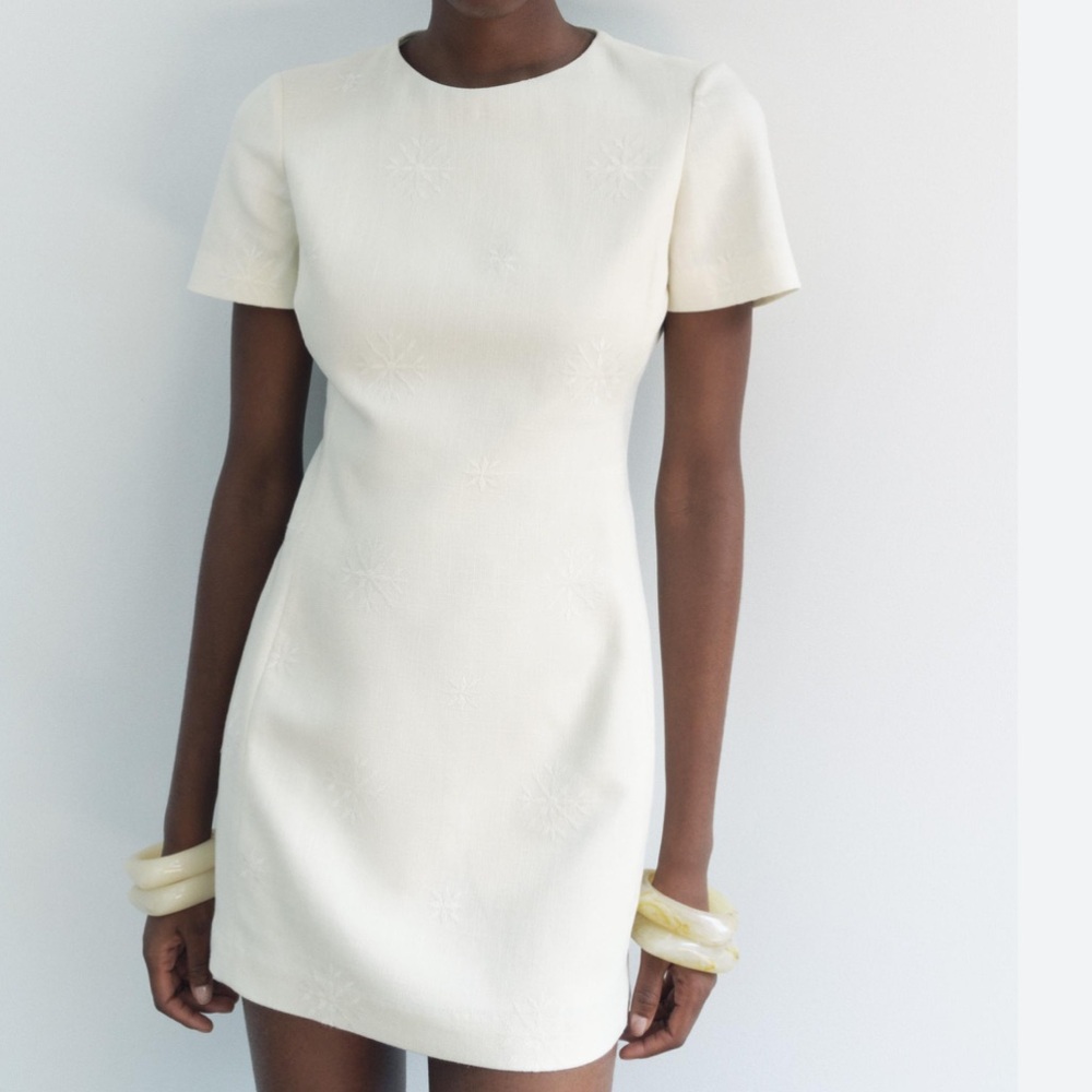 ZARA Cream Embroidered Dress